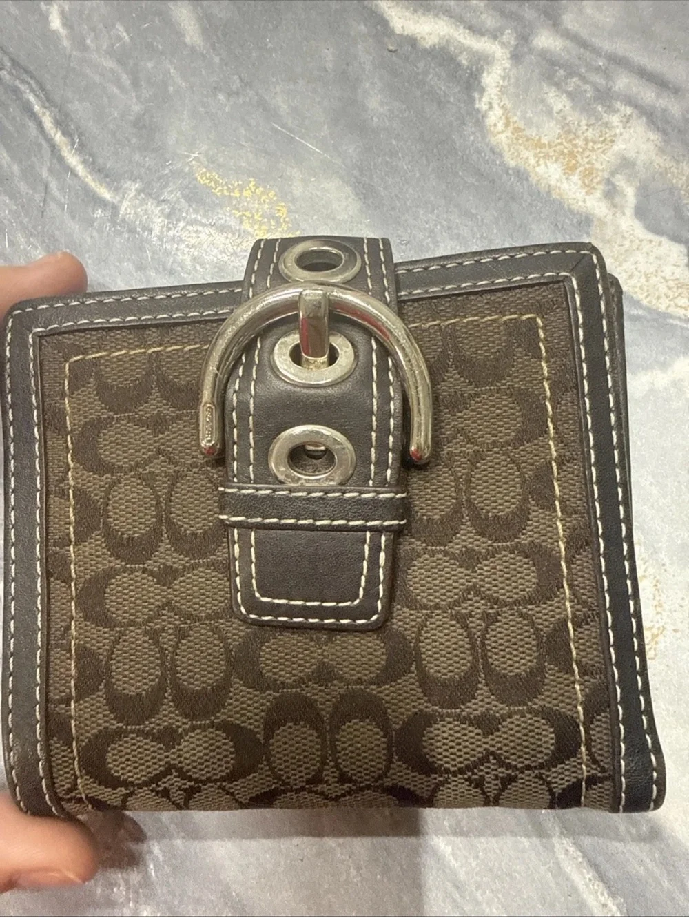 Coach Y2K Dark Brown Signature Canvas Soho Silver Tone Buckle Small Mini Wallet - Picture 11 of 14